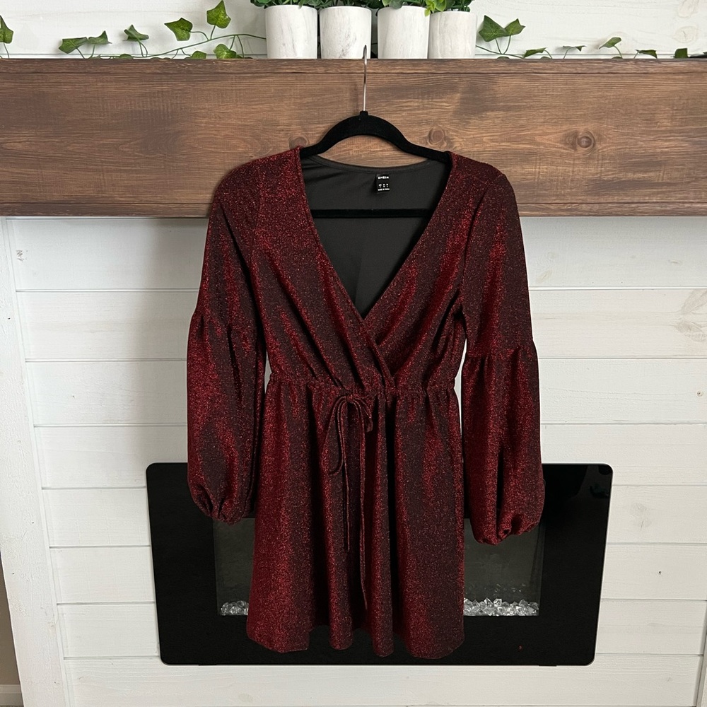 SHEIN Drawstring Waist Glitter Dress